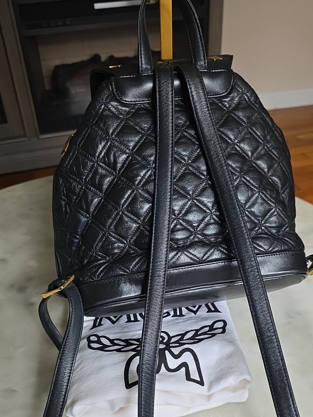 MCM Quilted Leather Black Backpack with Gold Hardware & Dustbag - Picture 8 of 16